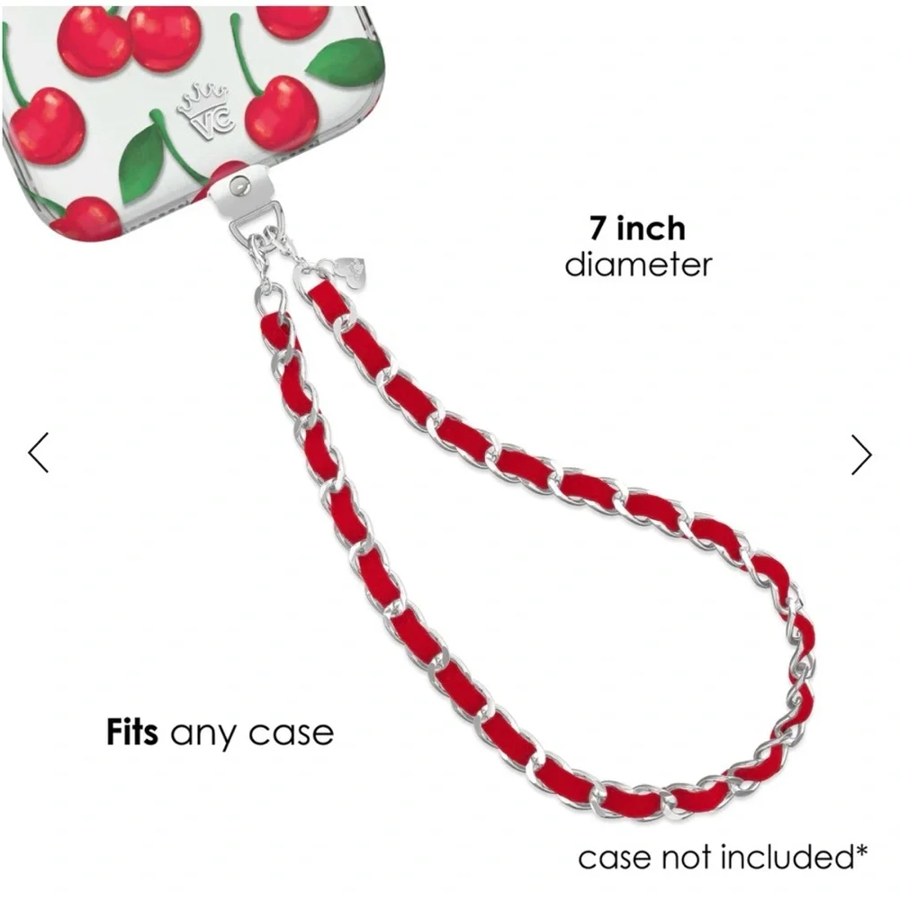 NEW Velvet Caviar Red Leather Chain Phone Charm Wrist Strap